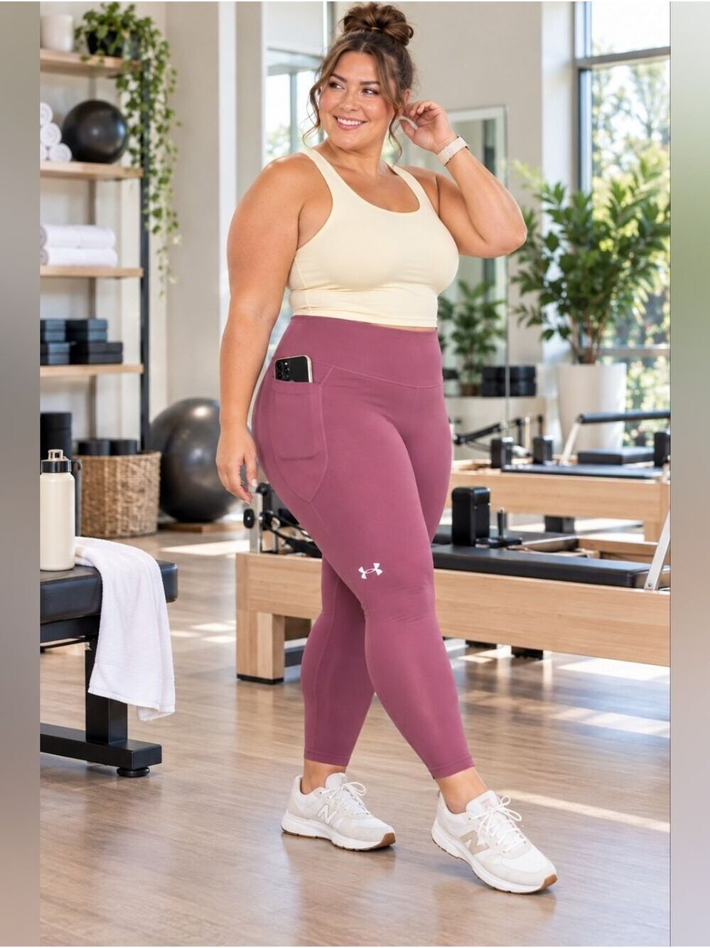 Under Armour Tech HeatGear Fuchsia Ankle Leggings 1X Athleisure Gym Workout - Picture 2 of 11